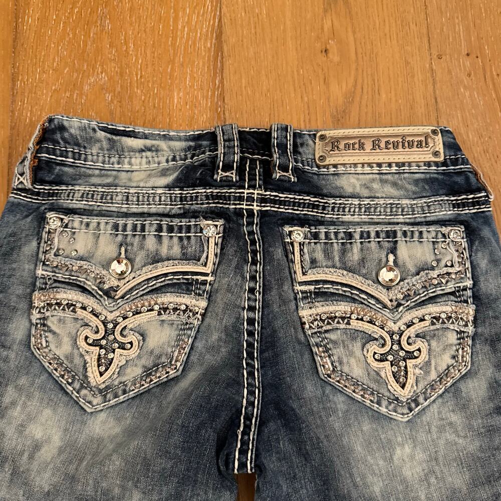 Rock Revival Y2K Blinged “Raven” Straight Leg Jeans Size 28 Zebra Interior